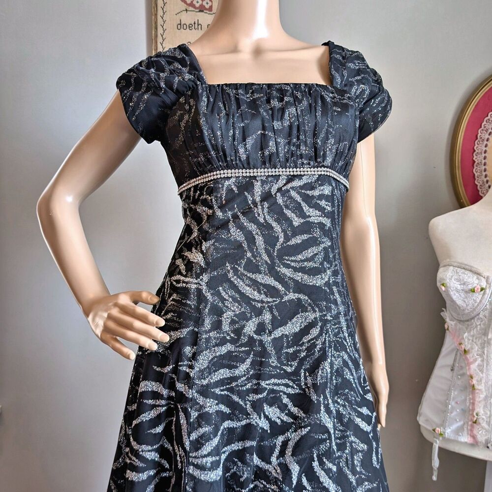 Vintage 90s Jody California Ball Gown Regency Empire Prom Dress Zebra Glitter - Picture 6 of 12